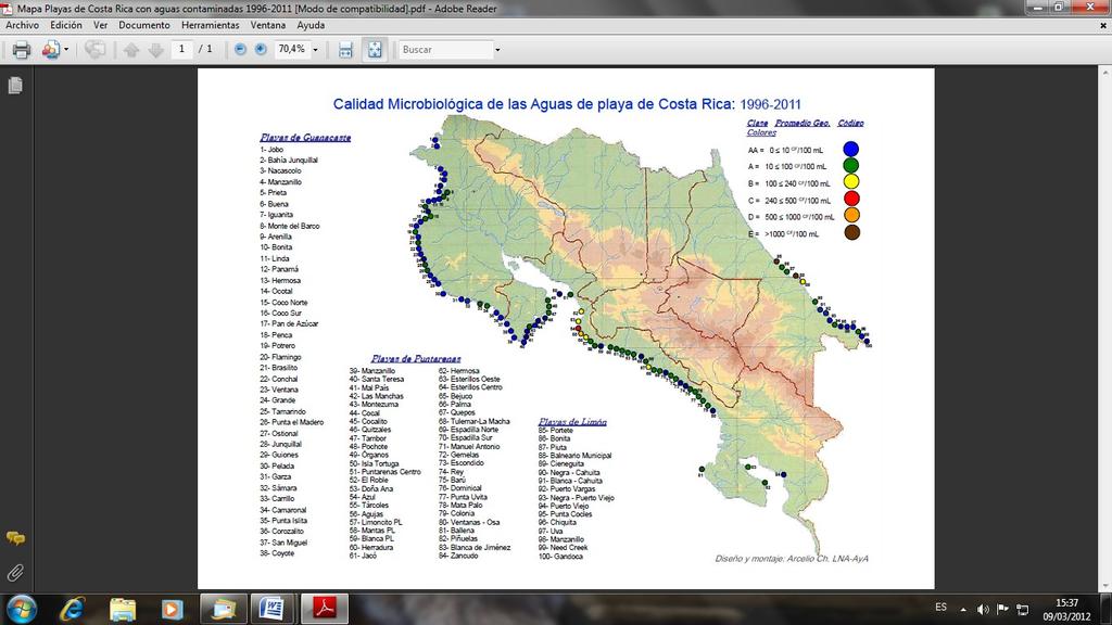 .5 Calidad microbiológica de las aguas de playa de Costa Rica 996-2 En el Mapa 