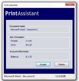 Una vez termine de calcular, presione la opción Accept para enviarlo a imprimir. Si no desea imprimir el documento, para cancelar la impresión presione la opción delete.