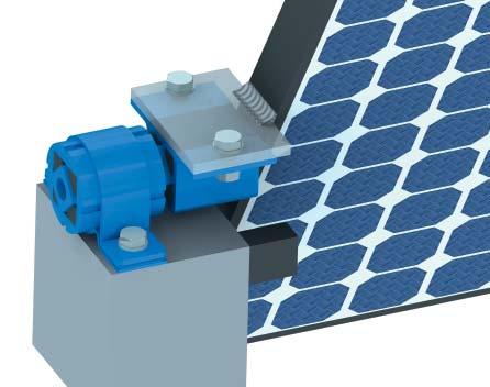 jemplo de un elemento conectado en serie (± 60 de torsión del elemento) como soporte giratorio y amortiguado para paneles solares.