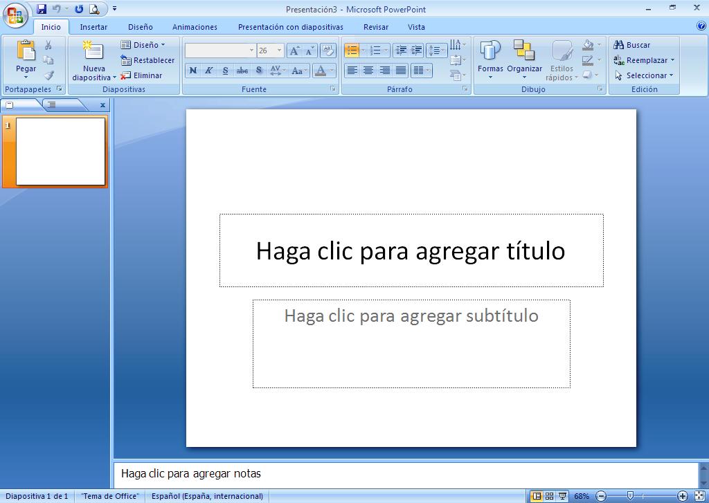 La ventana de Microsoft Office PowerPoint 2007 Barra del titulo