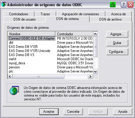 (ODBC), se configura de forma manual la ruta para el acceso a las tablas del SIAF.