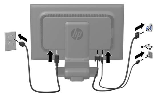 5. Conecte un extremo del cable de alimentación en el conector de alimentación de CA en la parte trasera del monitor, y el otro extremo a una toma eléctrica de CA.