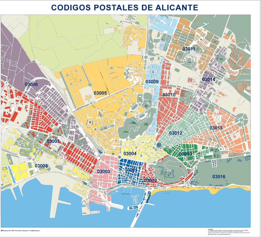 Desde Alicante, el 16% de los desplazamientos tiene como origen el código 03540 (Playa de San Juan) y el 13% el código 03005 (San Agustín, San Blas, Santo Domingo, Rabassa).