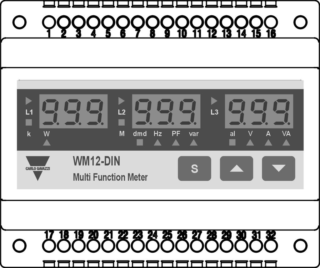 WM12-DI Descripción del Panel Frontal 2 1 1. Teclado Para programar los parámetros de configuración y desplazar las variables a visualizar.