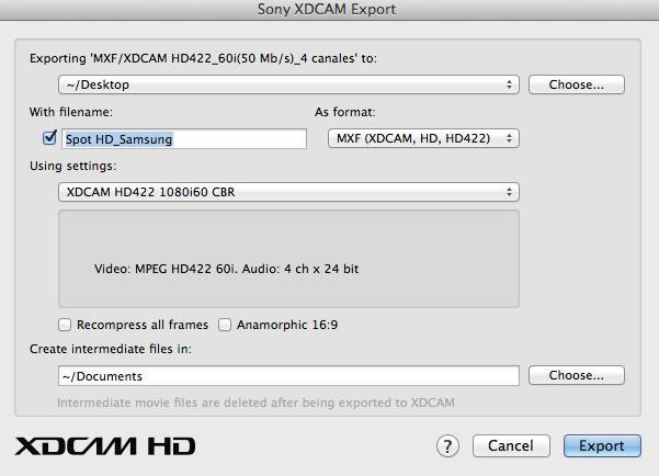Exportando archivos XDCAM HD422.
