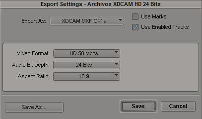 (Guardar como) para grabar el preset recién creado bajo un nombre a libre elección. Ejemplo: Archivos XDCAMHD.