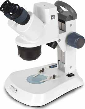Estereo microscopio con objetivo fijo de 2x, con iluminación LED incidente montado en un brazo flexo.