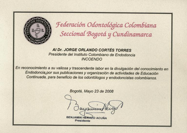 Profesor Asociado Jorge Orlando Cortés Torres - Perfil Biográfico 2010 6 DISTINCIONES -