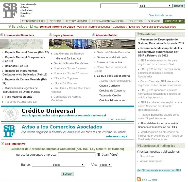 Página Web SBIF