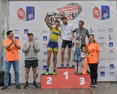 Masculino: Los ganadores de la prueba de 10 Kilómetros: Rubén Palomeque Barrera (primero), Fran Cabrera Galindo (segundo) y Pablo Villalobos.