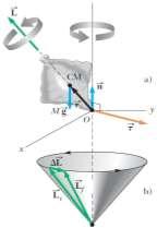 1 2 MR2 + mr 2 ω i = 1 2 MR2 + mr 2 ω f Despejando ω f se obtiene: ω f = 1 2 MR2 + mr 2 ω 1 i 2 MR2 + mr 2 El movimiento de giroscopios y trompos Otro digno de análisis es el de un trompo que gira en