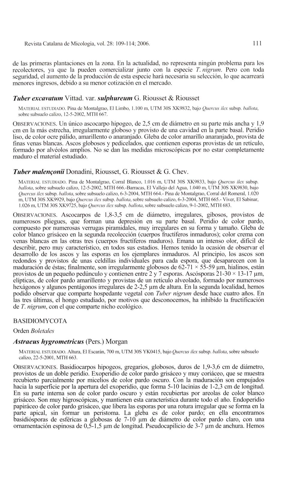 Revista Cata lana de Micologia, vol. 28: 109-11 4; 2006. 111 de las primeras plantaciones en la zona.
