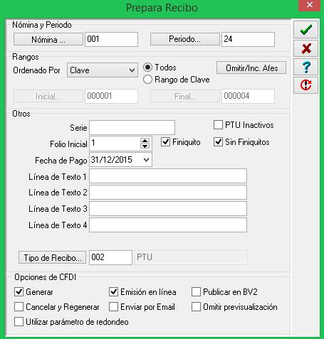 Para continuar con la configuración del recibo debe darse de alta desde el botón Tipo de recibo un nuevo registro para enviar el PTU, por cada filtro que de de alta se deberá generar un tipo de