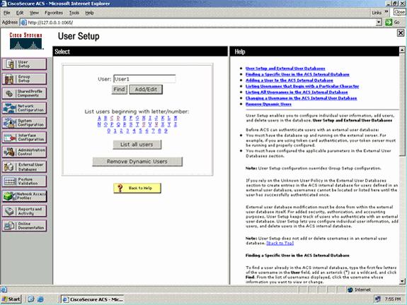 Complete estos pasos para crear una base de datos de usuarios: 1. Del ACS GUI en la barra de navegación, elija la configuración de usuario. 2.