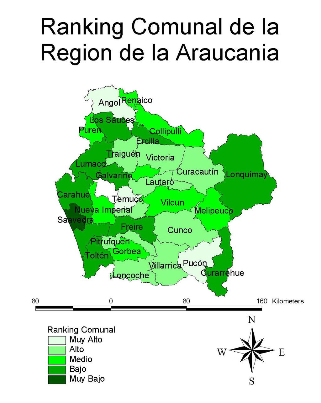 Mapa Nº 6: Ranking comunal de las variables escogidas en la Región de la Araucanía.