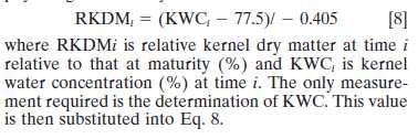 Relación entre el Contenido Hídrico y el Peso de los Granos (%) Contenido hídrico relativo (%) 1 8 6 4 2 a y=77.4-.4x (r=.96; p<.