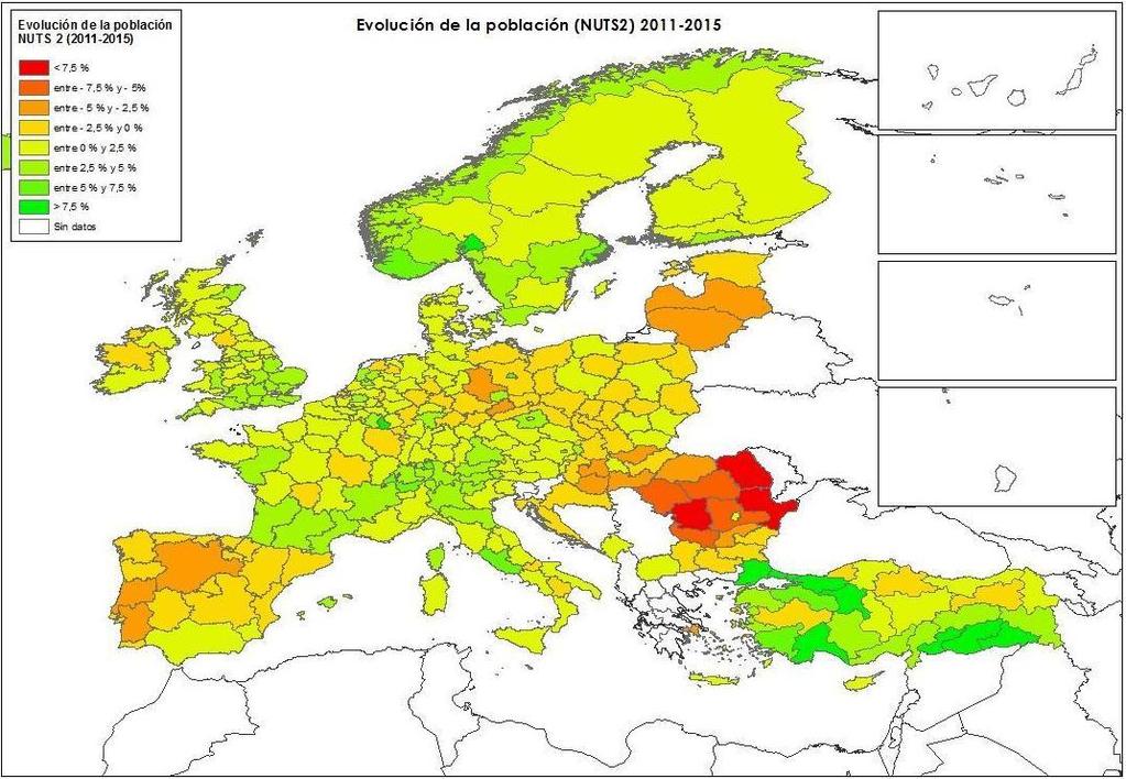 Respecto al contexto europeo, entre las 258 regiones de la Unión Europea de las Eurostat ofrece datos Aragón ocupa la posición 41 entre las que han tenido un menor crecimiento en el
