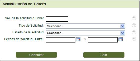 Como se muestra en la imagen se pueden filtrar los tickets por tipo, estado o fecha y una
