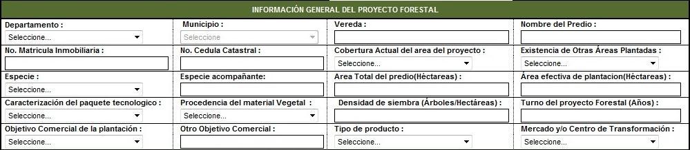 7.1 Módulo de Información General del Proyecto Forestal Este modulo consta de la información de localización, especie, aspectos de mercado del proyecto, entre otros.