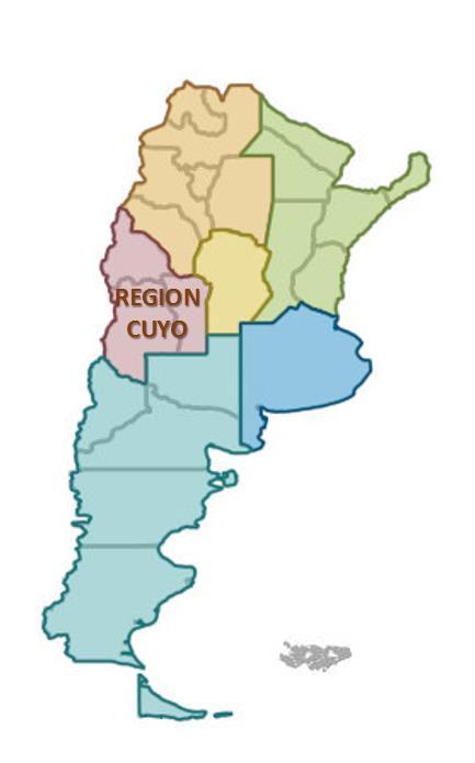 Área de Estudio La región de Cuyo se sitúa geográficamente en el centro oeste de la República Argentina y está conformada por las provincias de Mendoza, San Juan y San Luis.