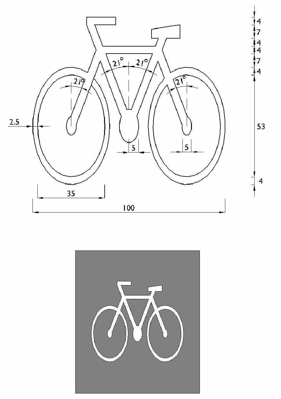 Señales Horizontales - Instructivo de Aplicación Página 84 de 131 Figura 5-8 Símbolo que Indica Estacionamiento Exclusivo para Personas Discapacitadas 5.5.5 Ciclovía Este símbolo advierte que la calzada o pista donde se ubica está destinada sólo a la circulación de bicicletas.