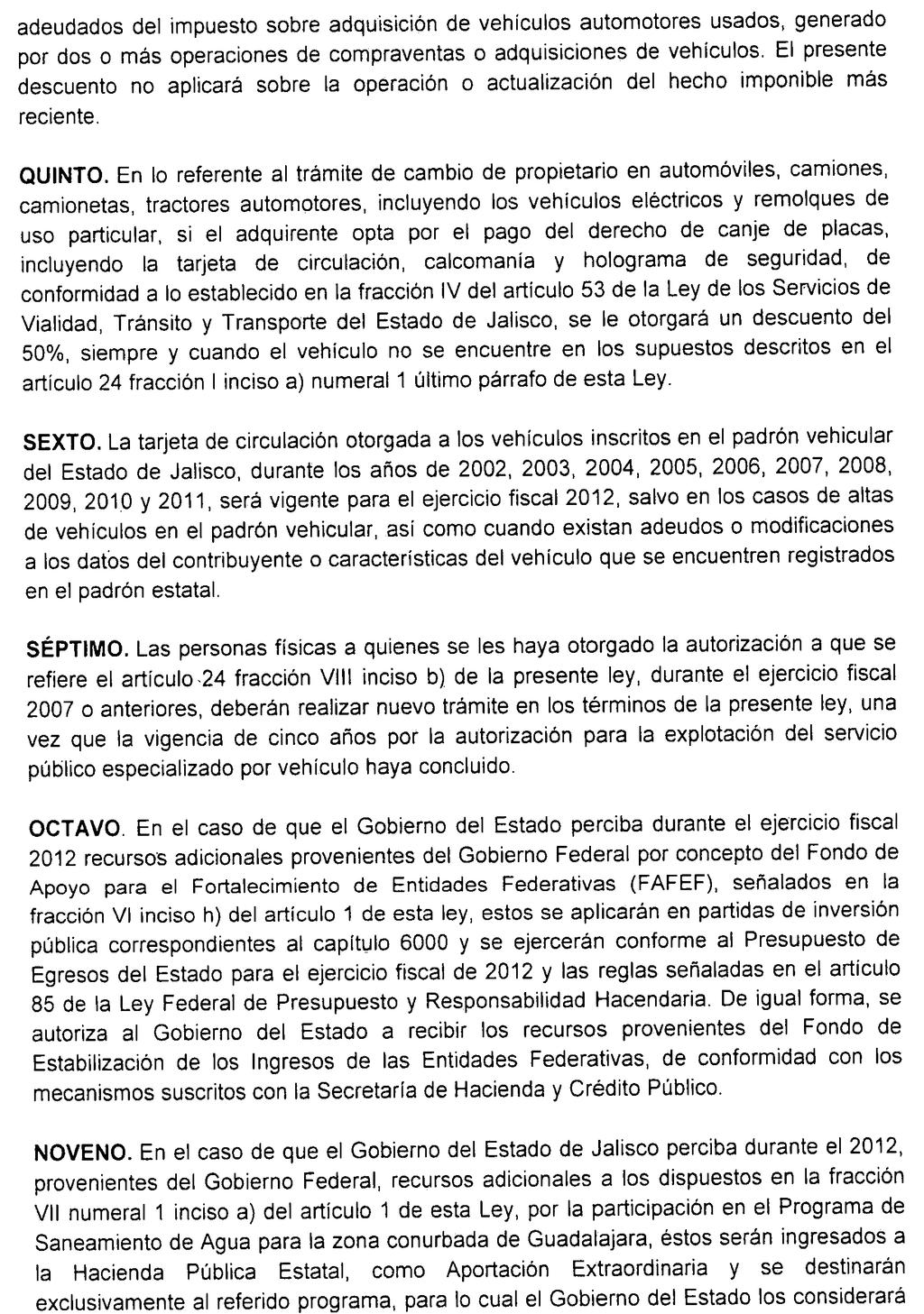 Ley de Ingresos 2012. Jalisco.
