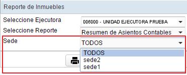 Al seleccionar el reporte se activará el filtro Sede, el cual se detalla a continuación: Sede: Permite seleccionar Todas o una Sede, activando la barra de despliegue.
