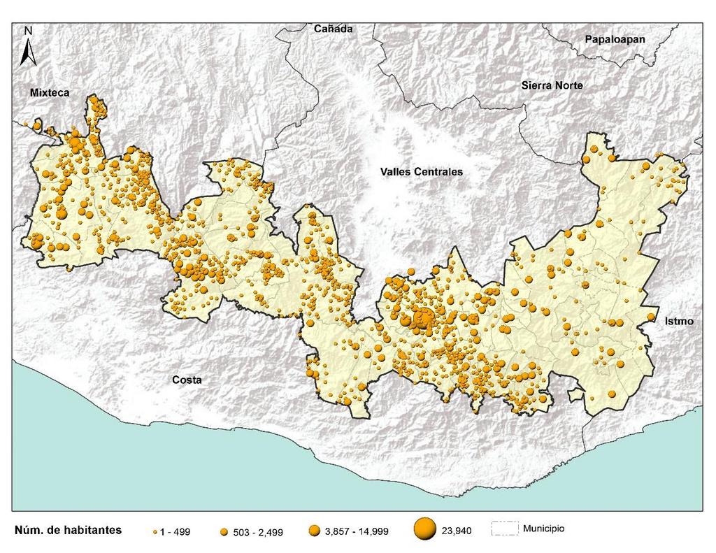 Contexto General b) Distribución territorial de la población La se integra por 70 municipios donde se distribuyen 1,381 localidades, contabilizadas en el Censo de Población y Vivienda 2010.