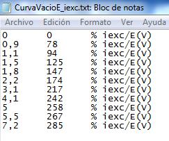 txt: este archivo contiene la curva X s (i exc ) de la MS, siendo X s la reactancia sincrónica e i exc la corriente de excitación de la MS. Los valores de la curva están ubicados en columnas.