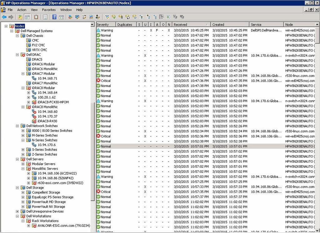 Dell SPI implementado en la consola de HPOM Las siguientes capturas de pantalla muestran la consola de Dell