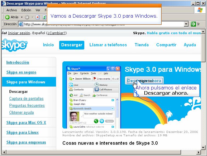 Vamos a Descargar Skype 3.0 para Windows.