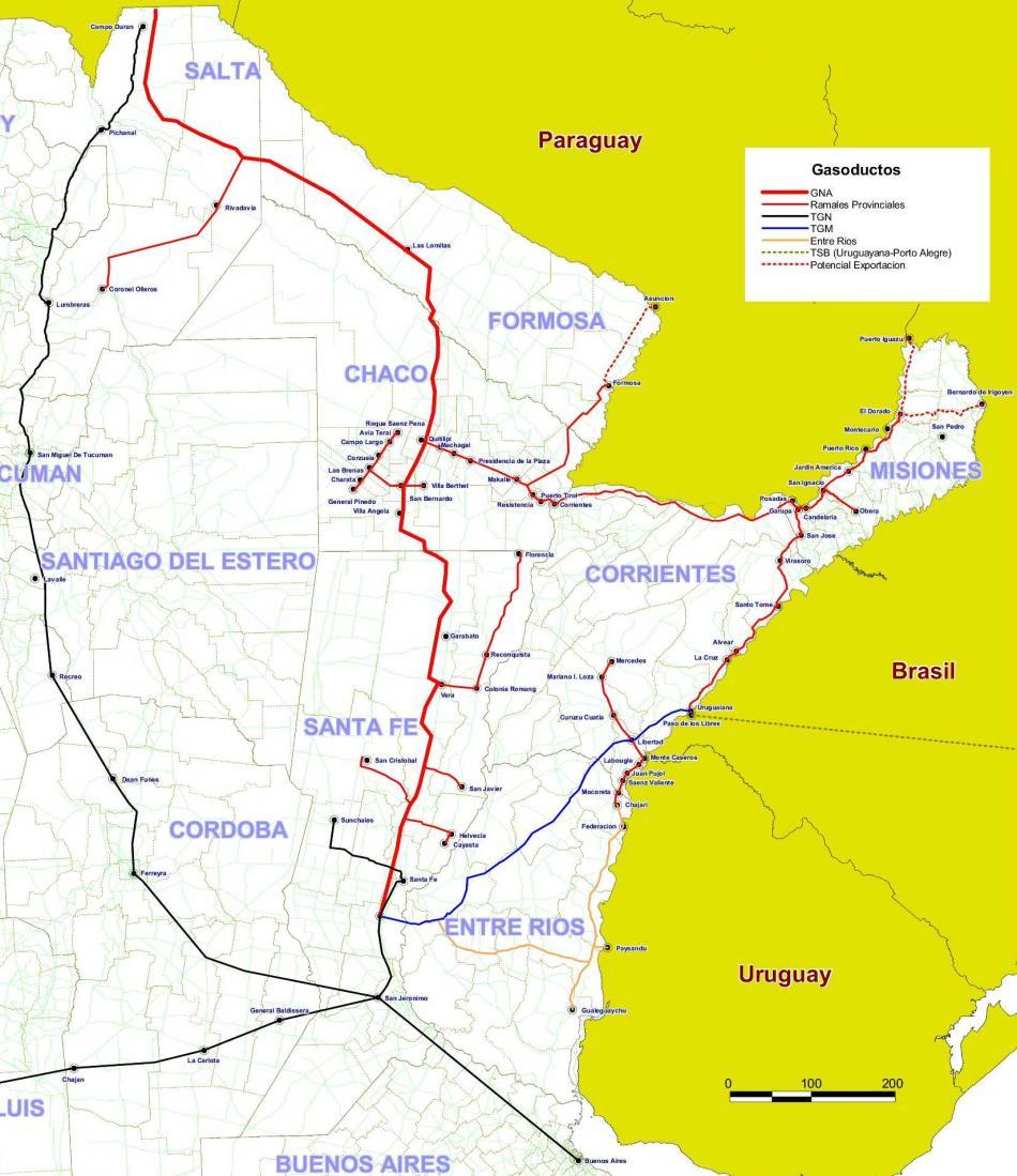 Importación YPFB-ENARSA Gasoducto GNEA Licitación 10.8 MMm3/d El gasoducto del Noreste Argentina (GNEA). La obra, que ya consumió más de US$ 3.000 millones, arrancó en 2003 y todavía no se finalizó.