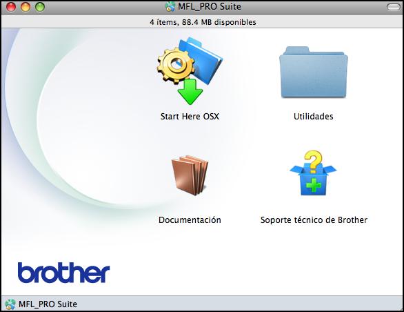 Información general Visualización de la documentación (Macintosh) 1 a Encienda el Macintosh. Introduzca el CD-ROM de Brother en la unidad de CD-ROM. Aparecerá la ventana siguiente.