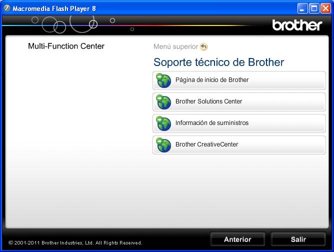 Capítulo 1 Acceso al soporte técnico de Brother (Windows ) 1 Puede buscar todos los contactos que necesite, como el soporte técnico web (Brother Solutions Center), en el CD-ROM.