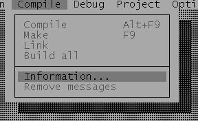 Menú Compile Compile: Compila Programa (ALT + F9) se informan todos los errores de sintáxis. Make: Crea archivo ejecutable (*.exe). Link: Comprueba la sintaxis y crea el.obj.