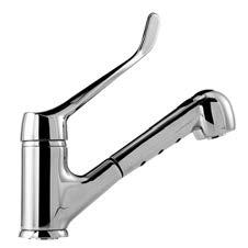 SANI CHROME 100038868 N170993901 Single lever sink mixer 3/8 with pull-out shower and swivel spout. Ø40 mm. ceramic cartridge. Length of hoses 350 mm. Plus aerator. Lever handle.