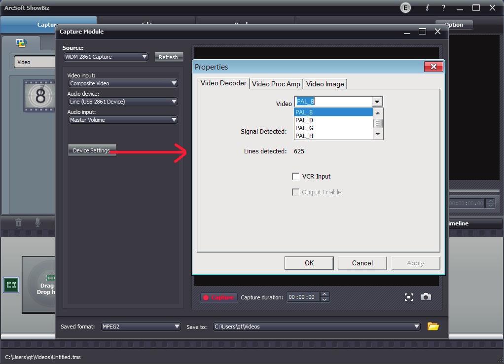 Cómo usar el software ShowBiz Módulo de captura Se detectará el formato de video