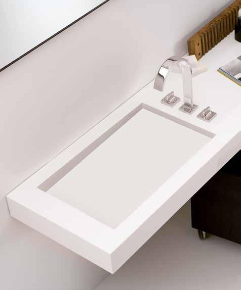 420 a A integrated matt Corian washbasin. Lavabo A integrado en Corian mate. Top A L min?-max 
