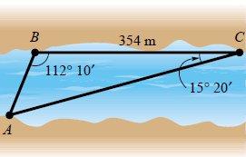 Ejercicio: Distancia a través de un río Para calcular la distancia AB a través de un río, se mide una distancia BC