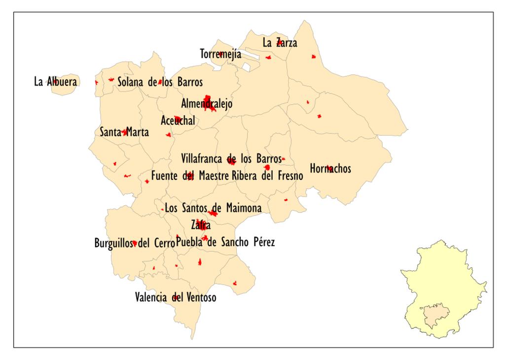 4.3. Tierra de Barros, Zafra Nota: Se han etiquetado los núcleos con una población superior a 2.000 habitantes. Establecimientos hoteleros 11.004 1.360 12.