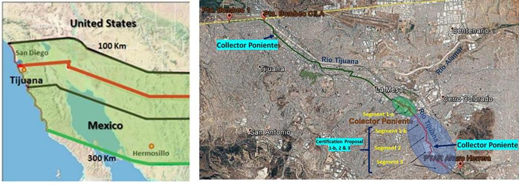 continuando aproximadamente 24.5 km hacia el noroeste. La Figura 1 muestra la ubicación de la ciudad de Tijuana y del Colector Poniente.