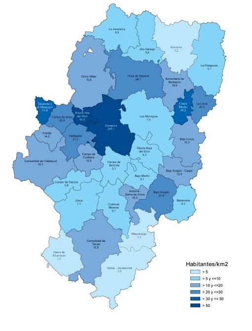 datos básicos de las comarcas aragonesas densidad de población según el padrón 2004
