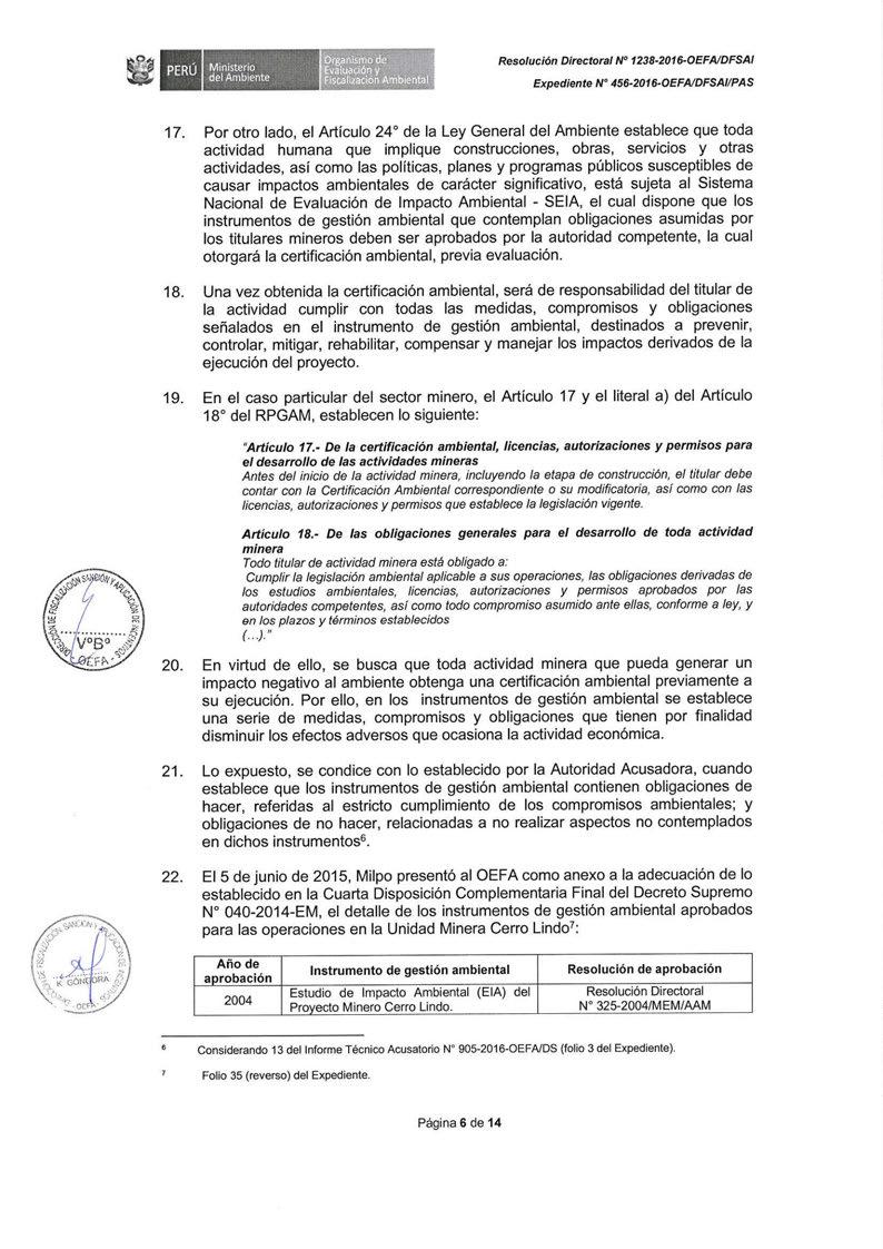 Organismo de,, :' Evaluadón y, ", 1 Fiscalizacion Ambiental Expediente Nº 456-2016-0EFA/DFSAIIPAS 17.