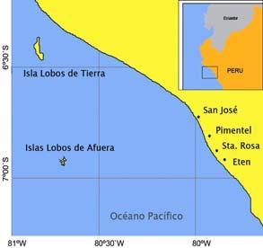 UBICACIÓN Y DESCRIPCIÓN DE LAS ISLAS Las islas Lobos de Afuera se ubican entre los 06º55.5'S y 80º42.4'O, a 93 Km. frente a las costas del departamento de Lambayeque, al norte del Perú.