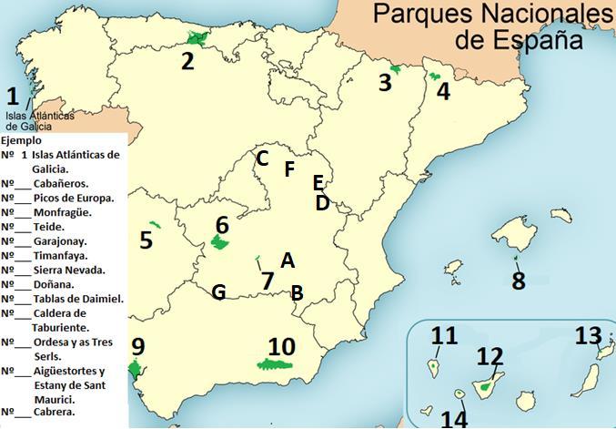 6. Identifica la localización de los Parque Nacionales de España y los Naturales de CLM.