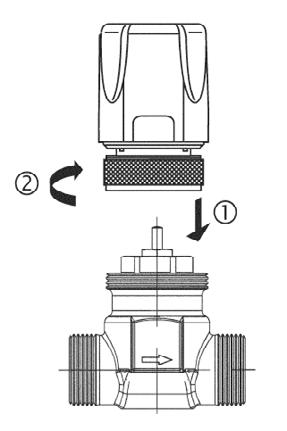Cuerpo de válvula recto con flecha indicadora de la dirección de flujo. Tamaño nominal DN 15 para válvula de 1/2. Presión nominal: PN 16 bar (1600 kpa).