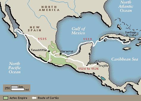 Primera etapa (Hernán Cortés) 1518. Dominio de las tierras mexicanas. Emperador MOCTEZUMA es convertido en rehén.