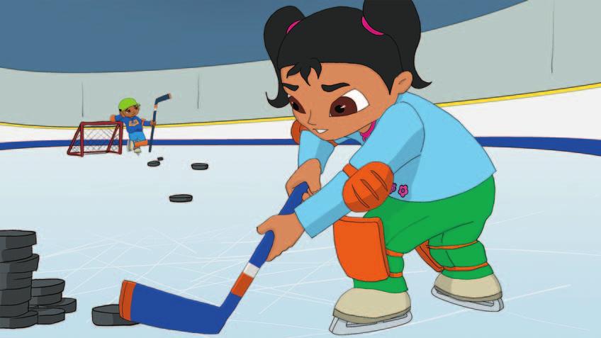 Jugador de hockey sobre hielo Conectar Sam es un gran jugador de hockey sobre hielo y Sara es muy buena en el ataque.