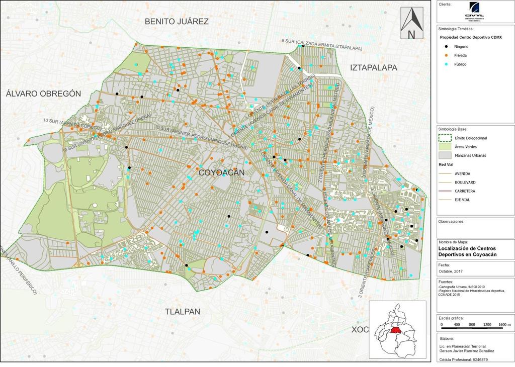 Estudio de cobertura geoespacial de equipamientos educativos y deportivos en la Ciudad de México Fuente. Elaboración propia con base en el Registro Nacional de Infraestructura Deportiva, CONADE 2015.