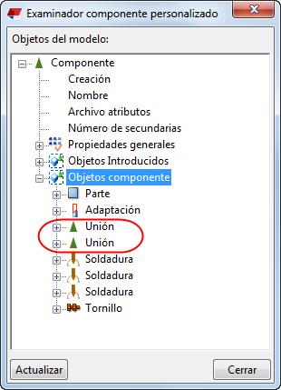 El componente se añade al modelo y a la base de datos de Aplicaciones y componentes. Los sub-componentes se muestran en (página 28), junto con los otros objetos del componente: 10.